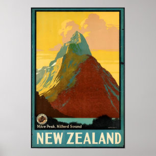 Poster vintage de voyage de Nouvelle-Zélande