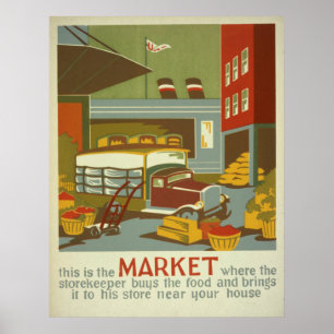 Poster vintage de WPA des marchés d'agriculteurs