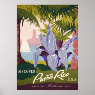 Poster Vintage Découvrez Porto Rico USA