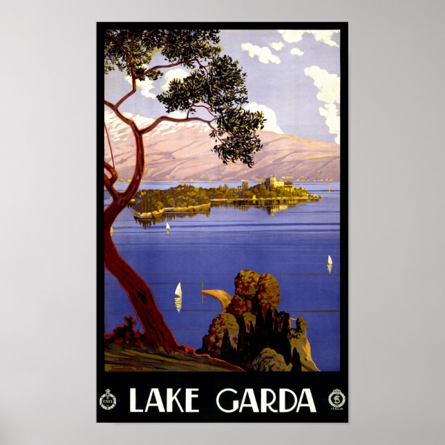 Poster vintage du lac de Garde restauré (Devant)