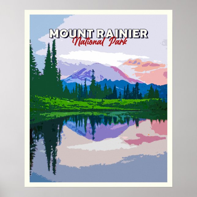Poster vintage du parc national du Mont-Rainier (Devant)
