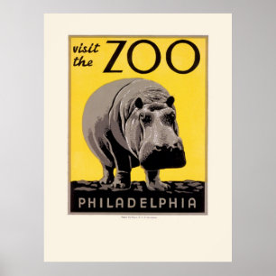 Poster vintage du zoo de Philadelphie Hippo WPA