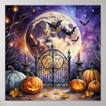 Poster vintage Éffrayant Halloween Night Bat