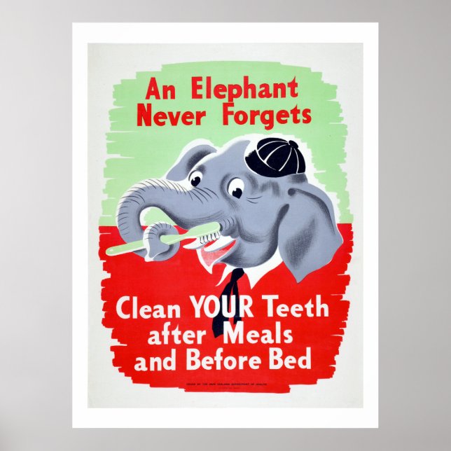 Poster vintage Elephant Dentist Bronzez vos dents (Devant)