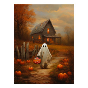 Poster Vintage Fantôme de l'Halloween ou du traitement