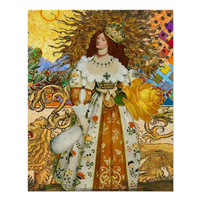 Poster Vintage femme Soleil d'or : Leo Zodiac Collage Art (Devant)