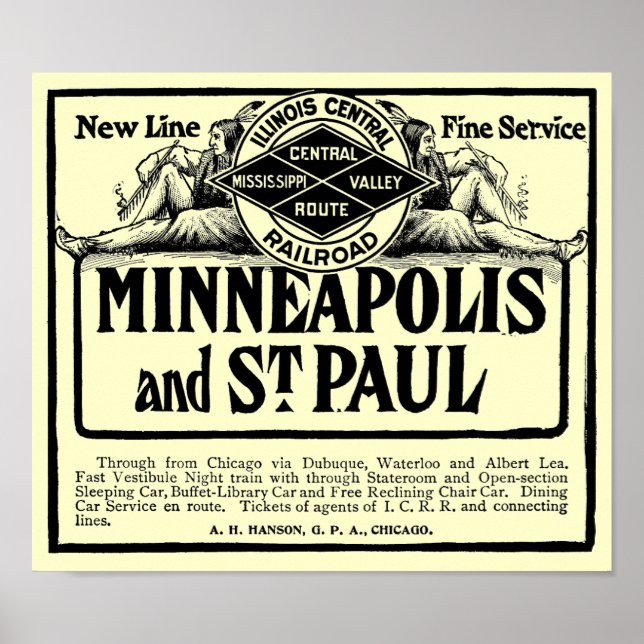 Poster vintage ferroviaire de l'Illinois Central (Devant)