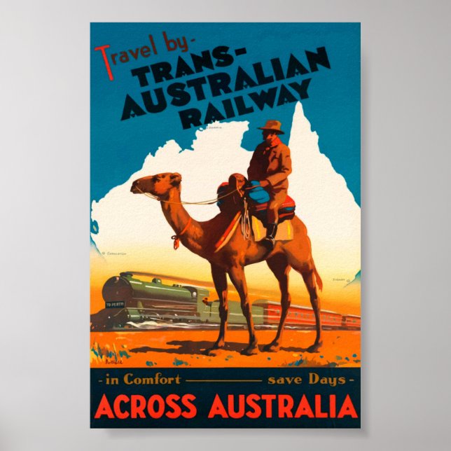 Poster vintage ferroviaire Trans-Australia (Devant)