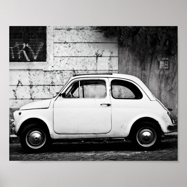 Poster vintage Fiat 500, à Rome, Italie. (Devant)