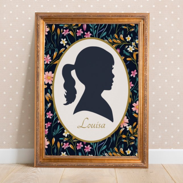 Poster Vintage fille Silhouette Floral Cottagecore (Créateur téléchargé)