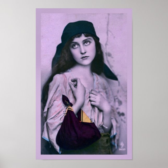 Poster Vintage fille tzigane en violet (Devant)