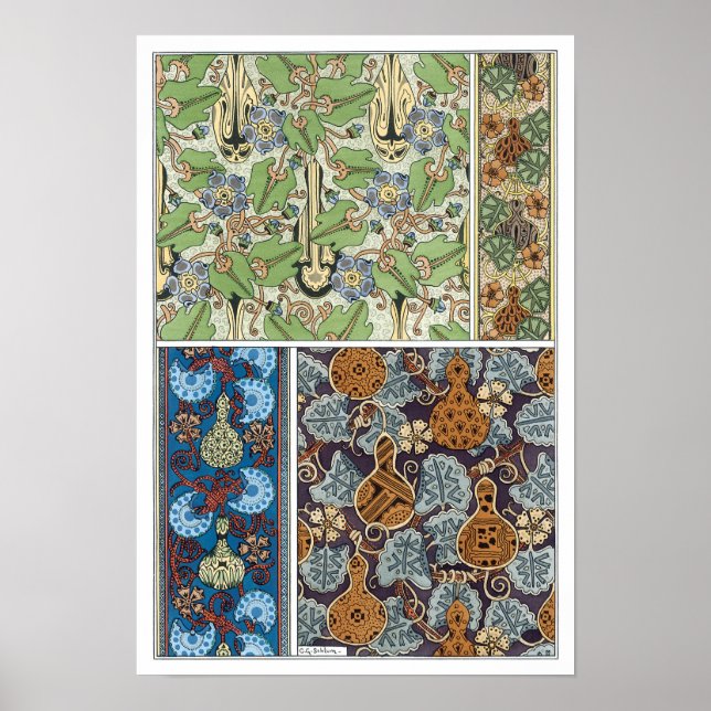 Poster Vintage Floral Art Nouveau Vegetables, Gourds (Devant)