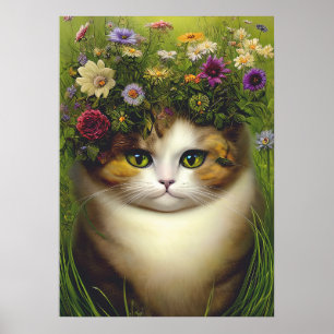 Poster vintage Floral Cat Pour Découpage Ou Collag
