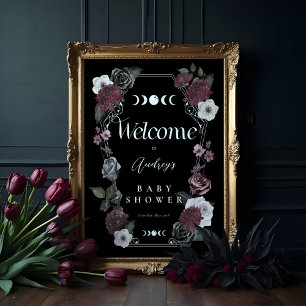 Poster Vintage Floral Goth Halloween Baby shower Bienvenu