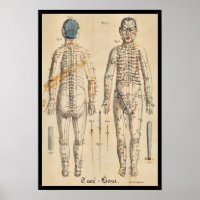 Vintage Français 1825 Acupuncture Méridien Points