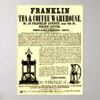 "Vintage Franklin Tea & Coffee Broadside 1853"