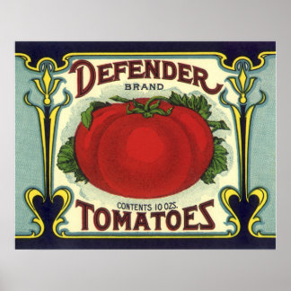 Poster Vintage Fruit Crate Étiquette Art, Defender Tomate