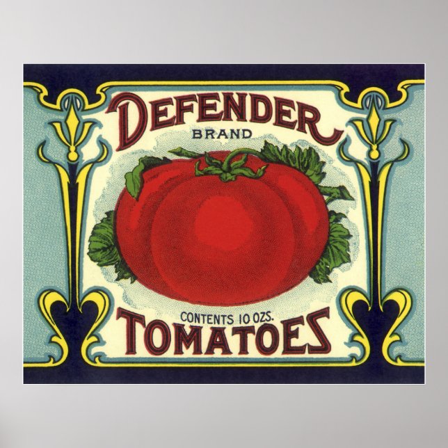 Poster Vintage Fruit Crate Étiquette Art, Defender Tomate (Devant)