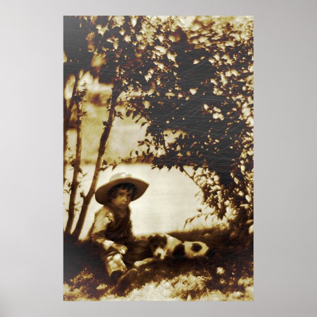 Poster vintage Garçon avec chien au repos (Devant)