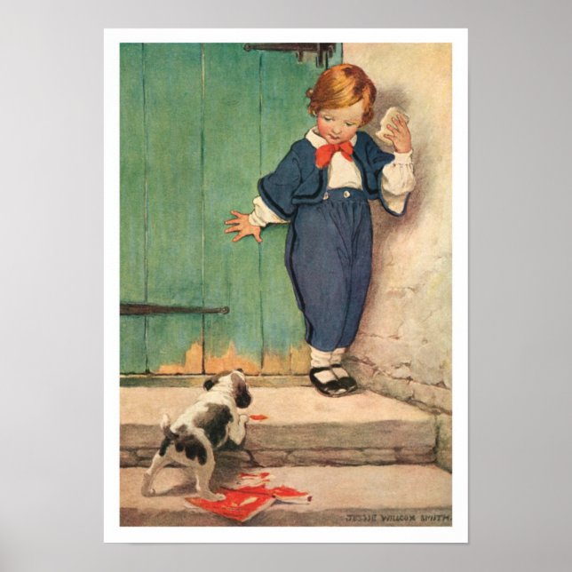 Poster vintage garçon et chiot (Devant)