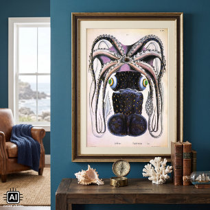 Poster Vintage Giant Octopus or Squid, Marine Life Animal