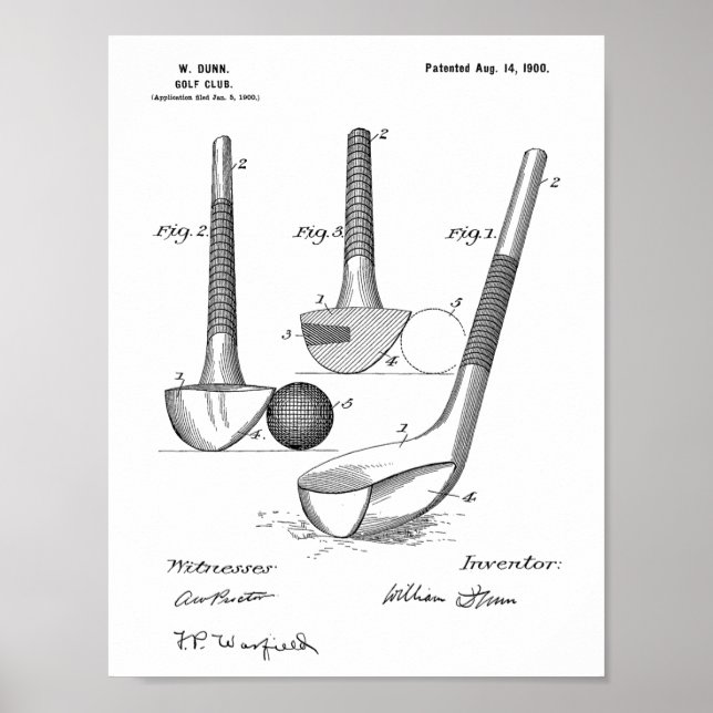 Poster Vintage Golf Club 1900 Design Brevet d'Art Imprime (Devant)