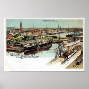 Poster Vintage Gruss aus Bremerhaven litho