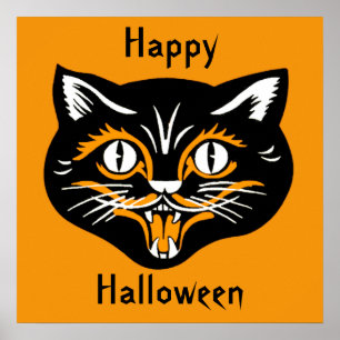 Poster Vintage Halloween Cat Face