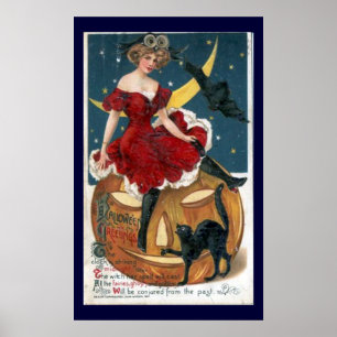 Poster Vintage Halloween Citrouille et amis Imprimer