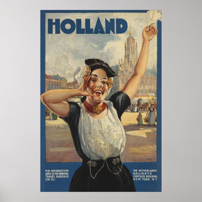 Poster vintage Holland Air Travel (Devant)