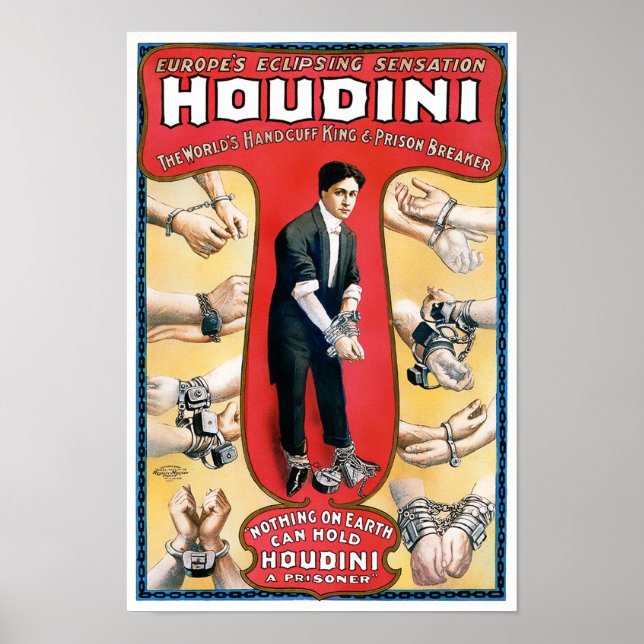 Poster vintage Houdini 1909 restauré (Devant)