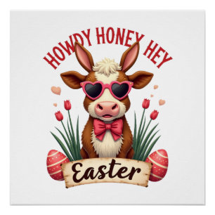 Poster Vintage Howdy Chérie Pâques Vache Highland Mignonn