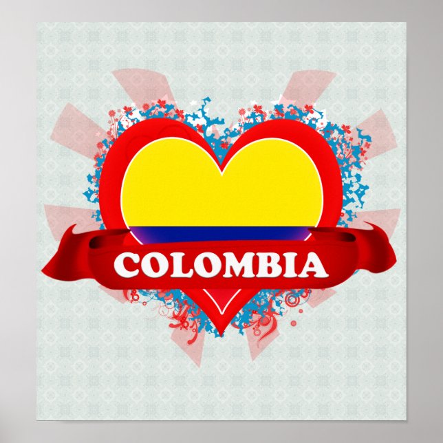 Poster Vintage I Love Colombie (Devant)