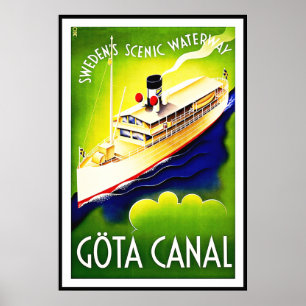 Poster vintage Imprimer Canal Gota Suède Waterway