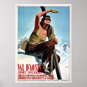 Poster Vintage Italie sports d'hiver voyage de ski