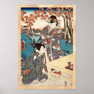 Poster vintage japonais cool ukiyo-e geisha vieux rouleau