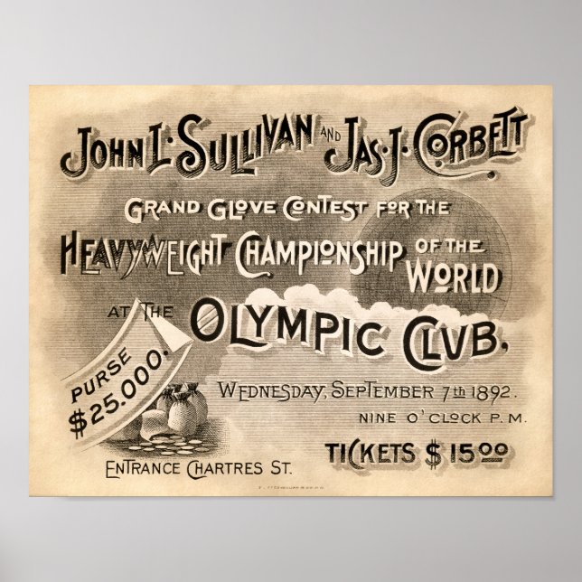 Poster vintage Jeffries contre Sharkey (Devant)