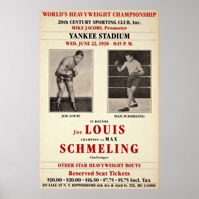 Poster vintage Joe Lewis contre Max Schmeling (Devant)