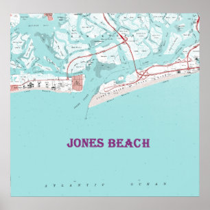 Poster Vintage Jones Beach New York Carte sur toile Large