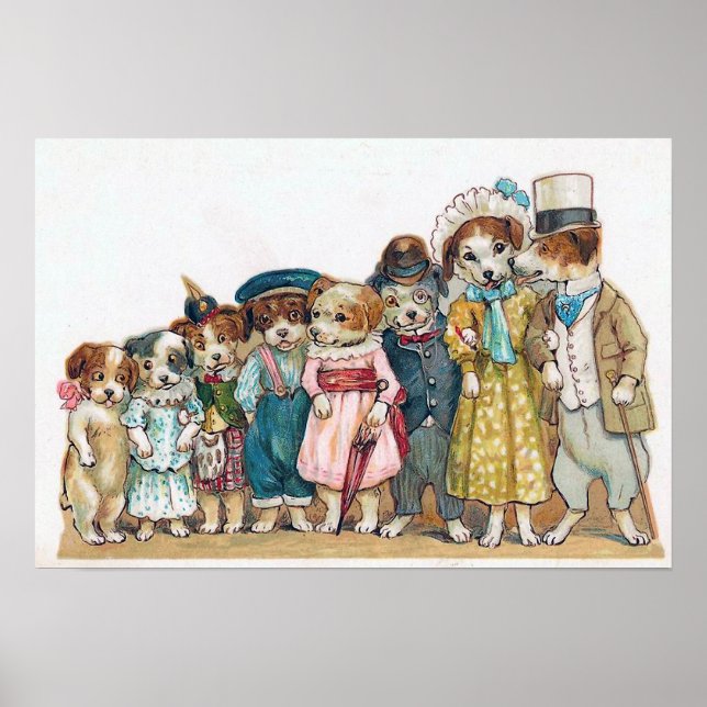 Poster vintage "La famille des chiens" (Devant)