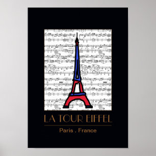 Poster vintage La Tour Eiffel with musical notes