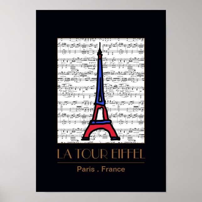 Poster vintage La Tour Eiffel with musical notes (Devant)
