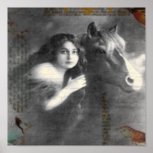 Poster Vintage Lady and Horse Digital Collage