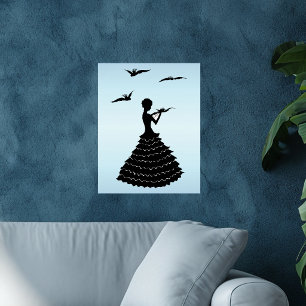 Poster Vintage Lady Silhouette Love Letter Doves