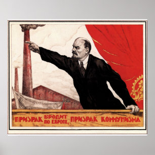 Poster vintage Lénine et Drapeau Rouge