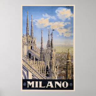 Poster Vintage Litho Travel et Milan Italie