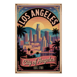 Poster Vintage Los Angeles Californie Ville des Anges