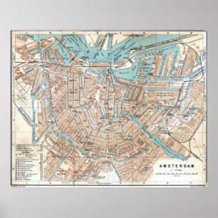 Poster Vintage Map of Amsterdam (1905)