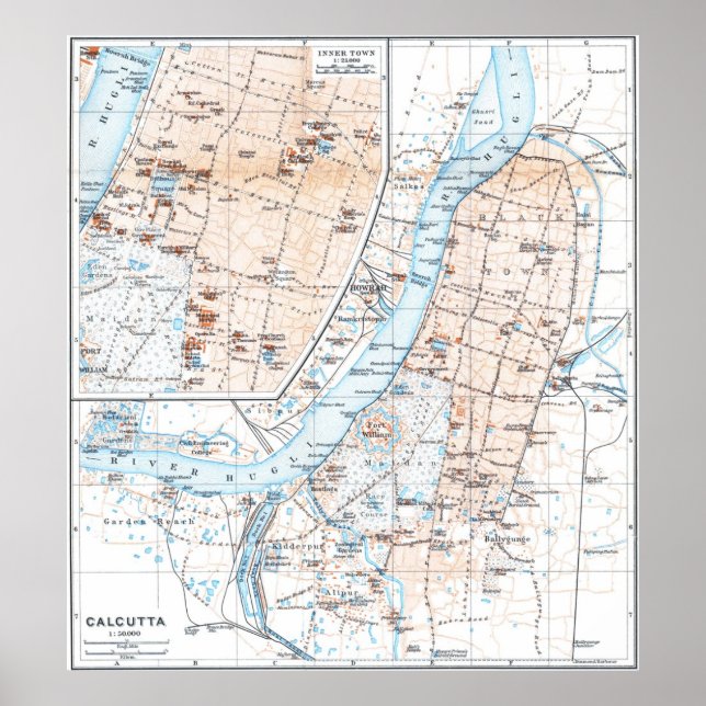 Poster Vintage Map of Calcutta (Devant)