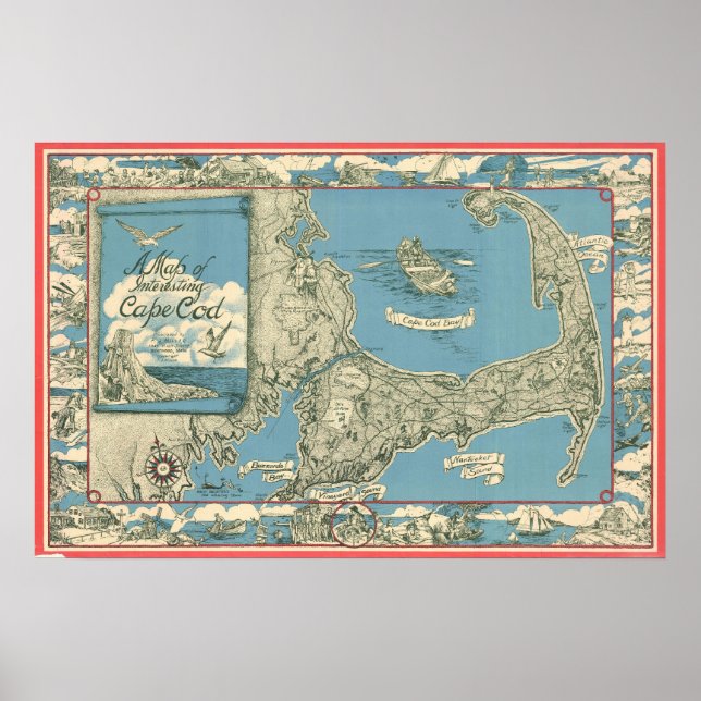 Poster Vintage Map of Cape Cod (Devant)